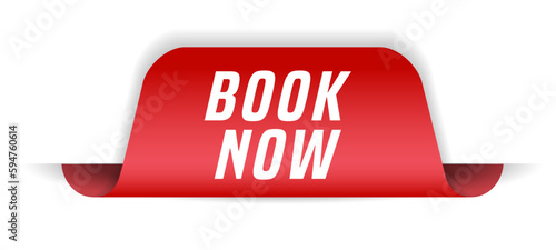 Colorful vector flat design banner book now. This sign is well adapted for web design.