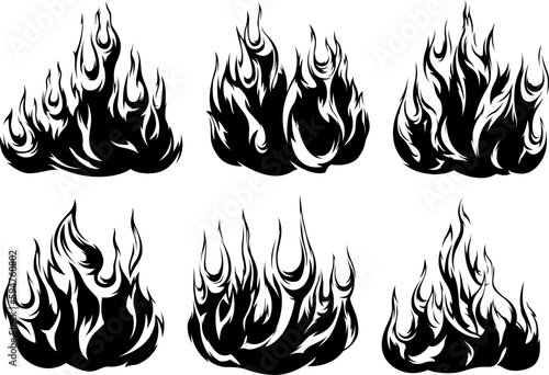 Fire flames isolated template. Tribal design. Car stickers. Icon fire illustration. Multiple shape tattoo.