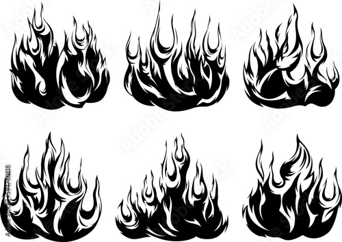 Fire flames isolated on white background. Tribal tattoo design.