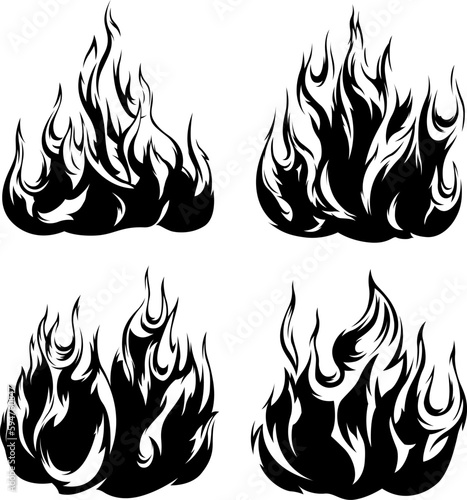 Fire flames isolated on white background. Tribal tattoo design.