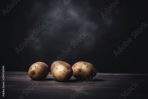 Close up of potatoes on black background with copy space - Generative AI 