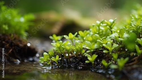 Little plants growing by the brook, Generative AI