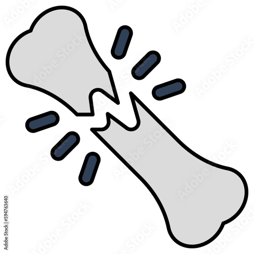 A flat design icon of broken bone 