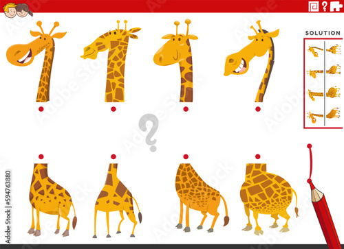 match halves of pictures with funny giraffes educational game