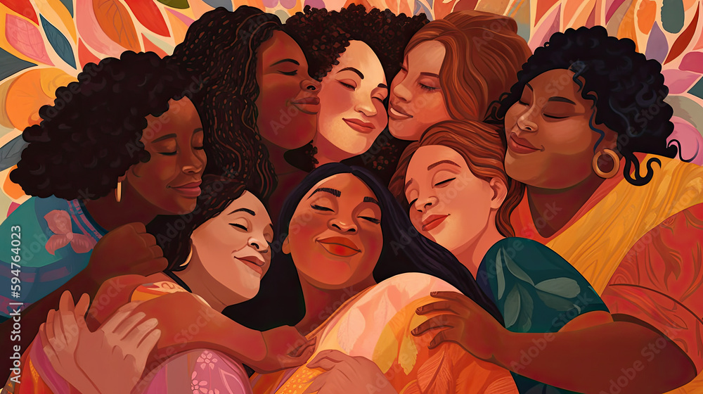 A heartwarming and inclusive illustration depicting a group of plus ...