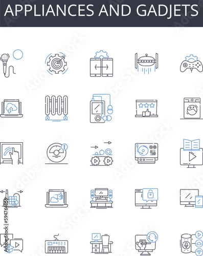 Appliances and gadjets line icons collection. Devices, Machines, Technology, Tools, Equipment, Gadgets, Utilities vector and linear illustration. Instruments,Mechanisms,Gismos outline signs set