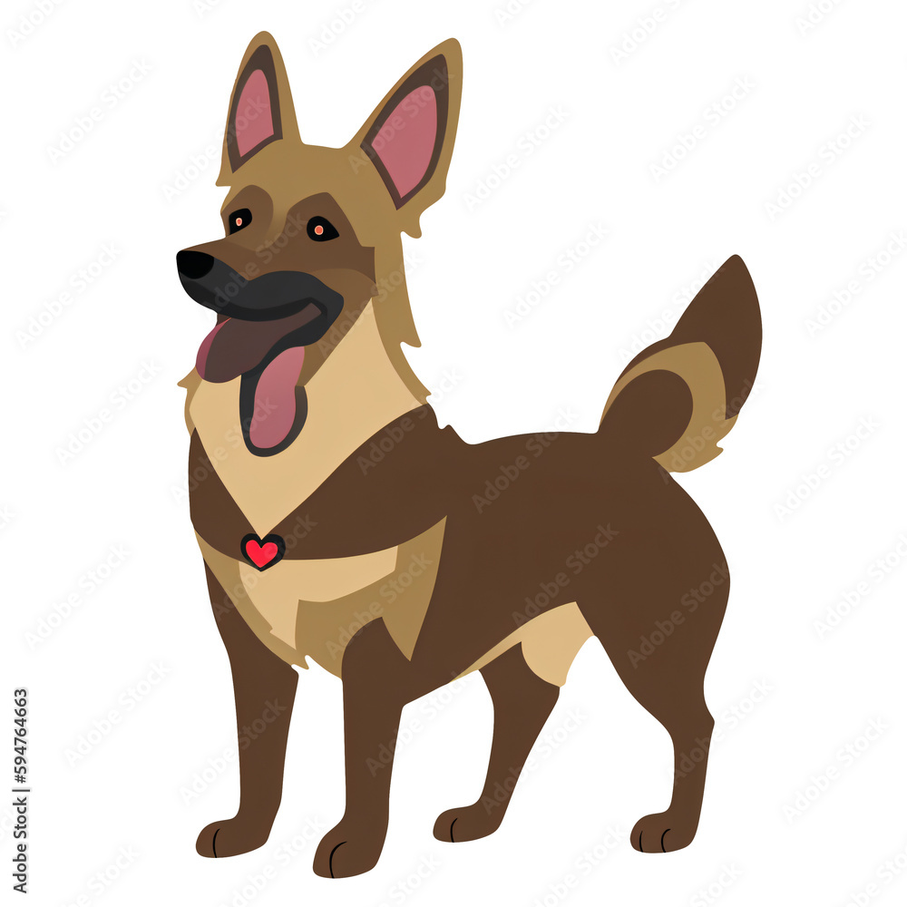 German shepherd smiley dog flat illustration, isolated ,Generative AI ,sticker for t-shirts