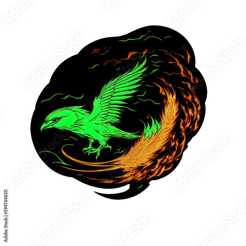 fantasy phoenix bird , with golden wings rebirth from fire, Generative AI photo