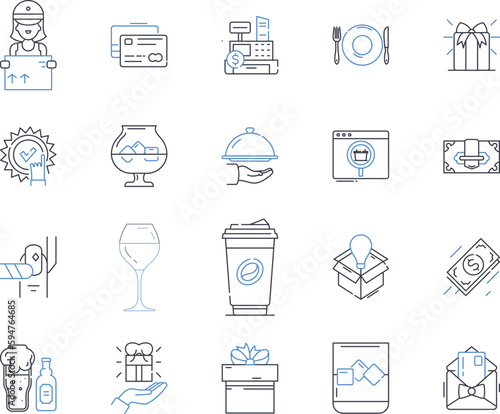 Window shopping line icons collection. Browsing, Strolling, Gazing, Observing, Surveying, Perusing, Analyzing vector and linear illustration. Window-gazing,Examining,Contemplating outline signs set