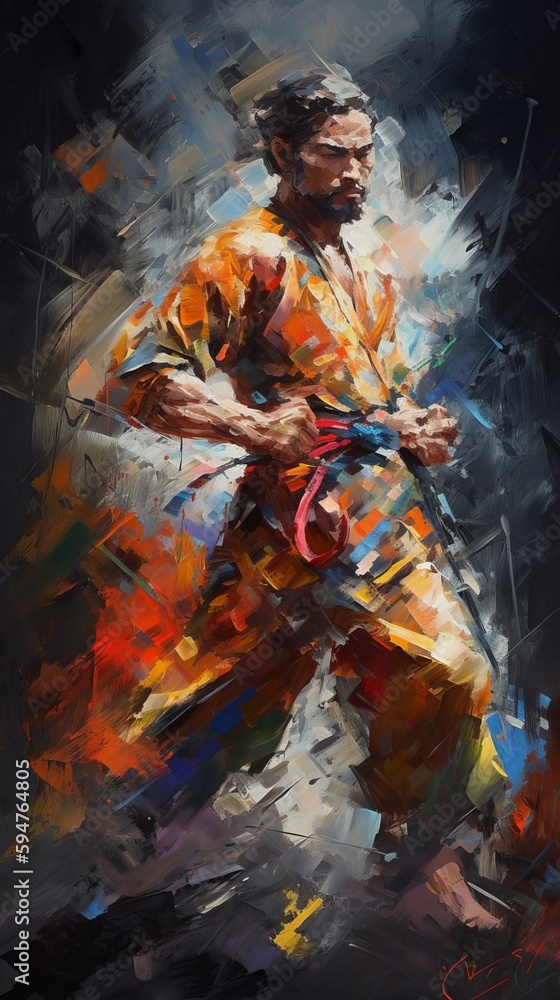 Agile and Fierce: Jiu Jitsu Fighter in an Oil Painting