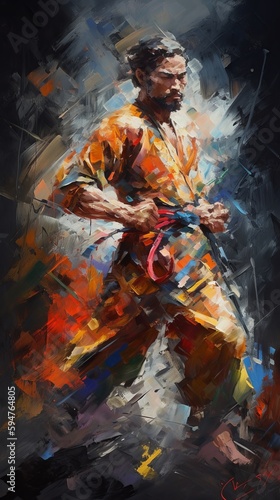 Agile and Fierce  Jiu Jitsu Fighter in an Oil Painting