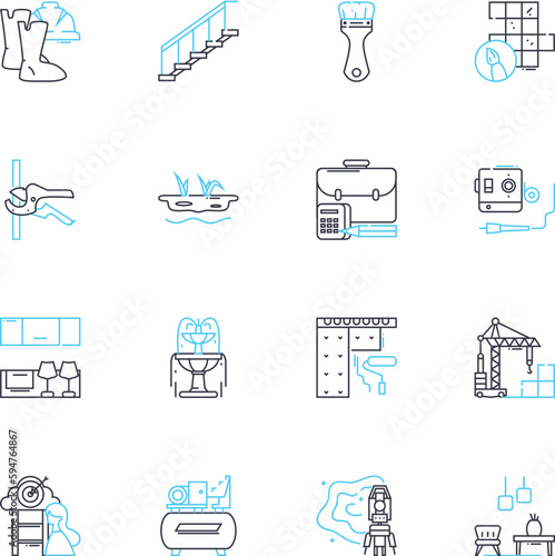 Construction materials linear icons set. Concrete, Steel, Brick, Wood, Glass, Plastic, Asphalt line vector and concept signs. Ceramics,St,Sand outline illustrations