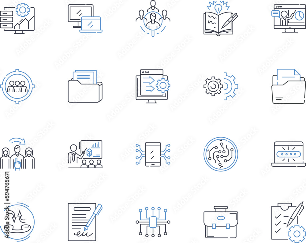 Corporate education line icons collection. Training, Workshops, Seminars, Learning, Development, Coaching, Instruction vector and linear illustration. Consultation,Leadership,Management outline signs - obrazy, fototapety, plakaty 