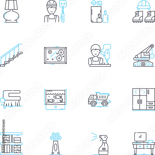 Domicile linear icons set. Residence, Home, Abode, Housing, Dwelling, Habitat, Living line vector and concept signs. Shelter,Lodging,Accommodation outline illustrations