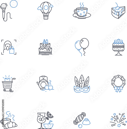 Fete line icons collection. Celebration, Festivity, Carnival, Exposition, Gala, Mardi Gras, Fair vector and linear illustration. Ceremony,Banquet,Parade outline signs set