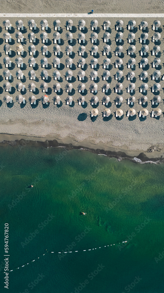 Aerial view of a sandy beach and sea coast