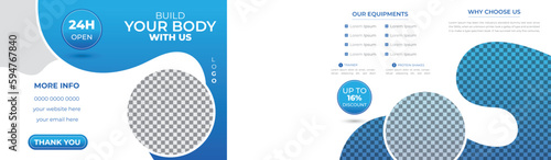 Modern Creative Fitness Gym Bifold 4 Page Brochure Design Template Suitable for Fitness Club Business