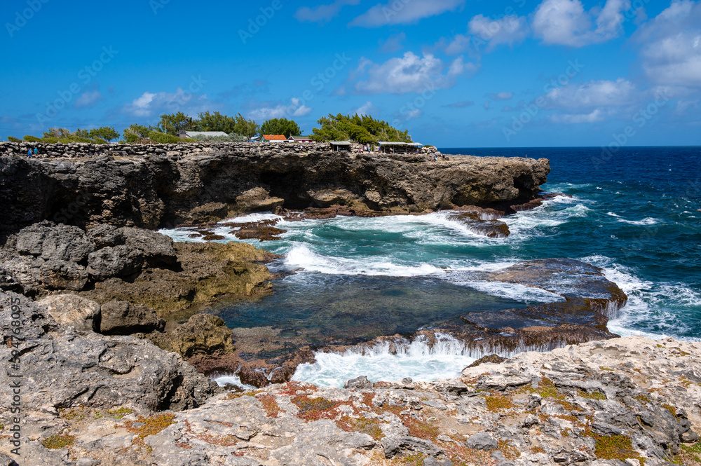 Barbados Ocean and rocks Next to Animal Flower Cave. Atlantic Ocean. Caribbean Sea Island