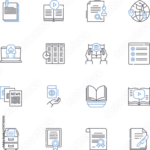 Accounting software line icons collection. Payroll, Invoices, Taxes, Expenses, Income, Reports, Budgeting vector and linear illustration. Analytics,Financials,Balance outline signs set