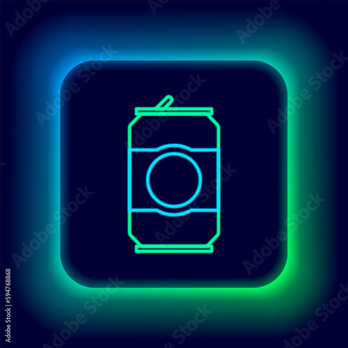 Glowing neon line Beer can icon isolated on black background. Colorful outline concept. Vector