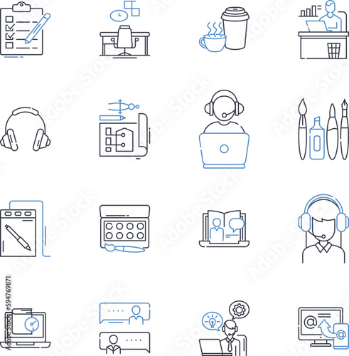 One-man show line icons collection. Solo, Performance, Entertainer, Storyteller, Comedy, Drama, Musician vector and linear illustration. Improv,Confessional,Juggler outline signs set
