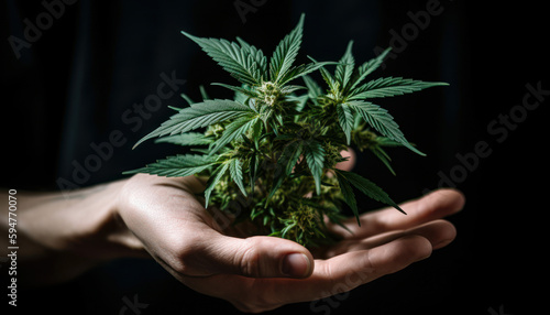 Εκτύπωση καμβά A marijuana plant held by a hand