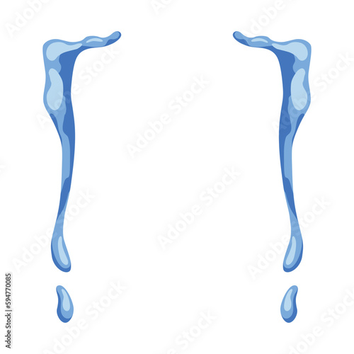 Cartoon tear drops icon. Sorrow cry streams, tear blob. Crying fluid, falling blue water drops. Isolated vector for sorrowful character weeping expression. Wet grief droplets