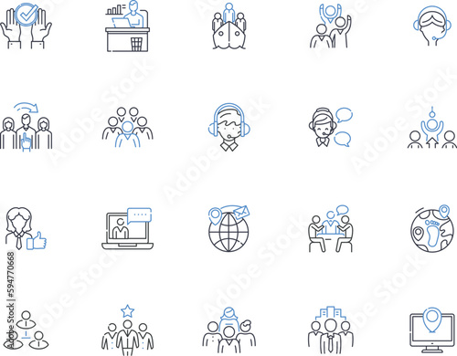 Press strategists line icons collection. Publicity, Messaging, Media, Coverage, Campaigns, Reputation, Communications vector and linear illustration. Interviews,Spokespeople,Crisis outline signs set