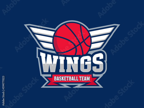 vector wings basketball team logo, sports logo, brand identity, vector template