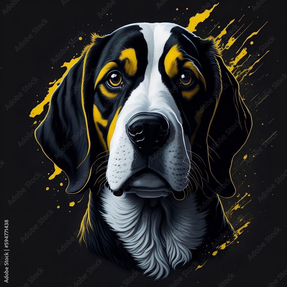 T-shirt design with realistic beagle portrait. Colorful print design of ...