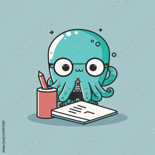 Vector working octopus smiling cartoon labor