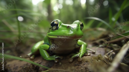 Frog in a cinematic jungle forest background with beautiful colors generative ai © Hixel