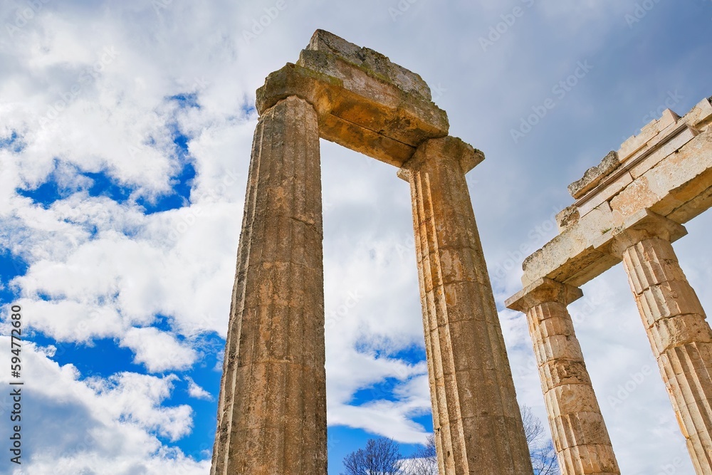 Sacred temple of Zeus in ancient Nemea, Greece. Archaeological Museum of Ancient Nemea.