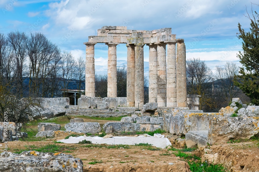 Sacred temple of Zeus in ancient Nemea, Greece. Archaeological Museum of Ancient Nemea.