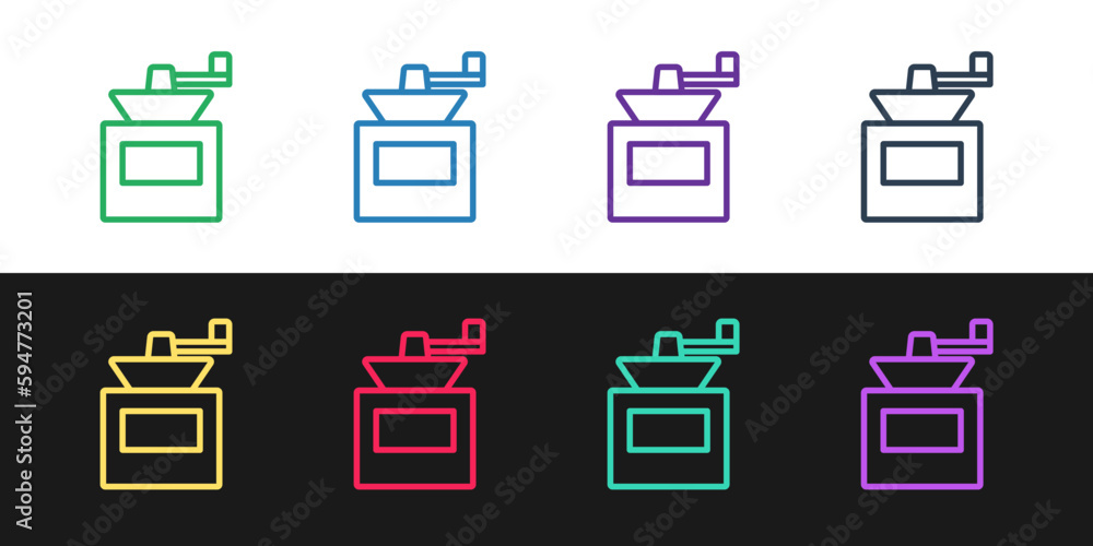 Set line Manual coffee grinder icon isolated on black and white background. Vector Set line Manual coffee grinder icon isolated on black and white background. Vector