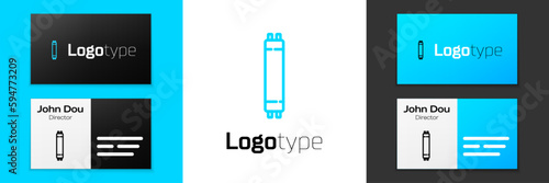 Blue line Long luminescence fluorescent energy saving lamp icon isolated on white background. Logo design template element. Vector