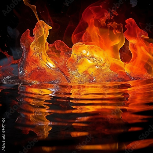 a close up of water with fire and ice