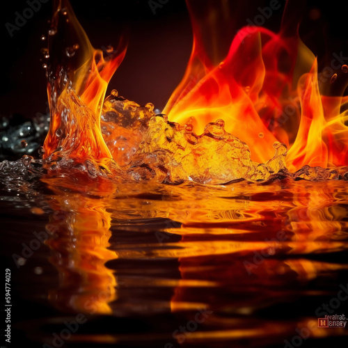 a close up of a fire in the water