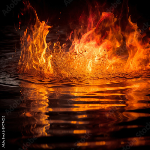 a close up of water with fire and water droplets