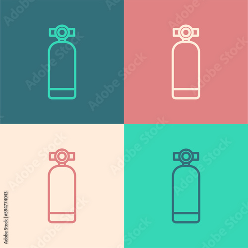 Pop art line Aqualung icon isolated on color background. Oxygen tank for diver. Diving equipment. Extreme sport. Diving underwater equipment. Vector