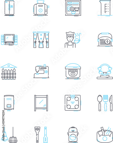 Recreational enjoyment linear icons set. Amusement, Playfulness, Entertainment, Fun, Enjoyment, Relaxation, Adventure line vector and concept signs. Thrill,Excitement,Happiness outline illustrations photo