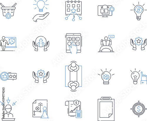 Collaboration and Cooperation line icons collection. Partnership, Synergy, Unity, Communication, Engagement, Cohesion, Alliances vector and linear illustration. Integration,Coordination,Participation