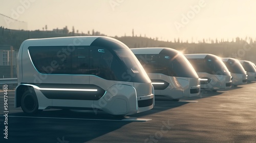 Futuristic car vehicles on highway with full self driving. AI generated © ArtStage