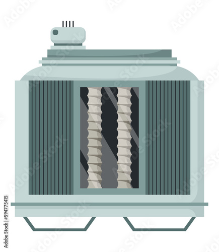 High voltage electrical transformer and isolator. Energy substation. Power supply icon isolated on white background for web design. Flat cartoon illustration