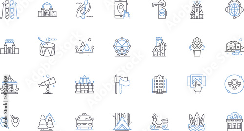 Foreign venture line icons collection. Globalization, Profit, Expansion, Culture, Risk, Exchange, Investment vector and linear illustration. Opportunity,Innovation,Partnership outline signs set