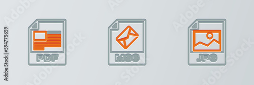 Set line JPG file document, PDF and MSG icon. Vector