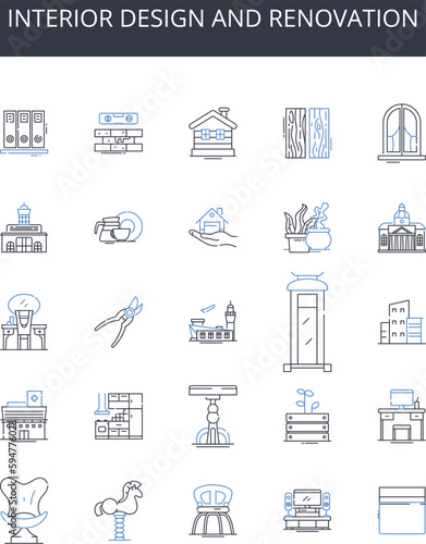 Interior design and renovation line icons collection. Home improvement, Decorating, Remodeling, Makeover, Refurbishment, Redesign, Revamp vector and linear illustration. Upgrade,Refresh,Overhaul