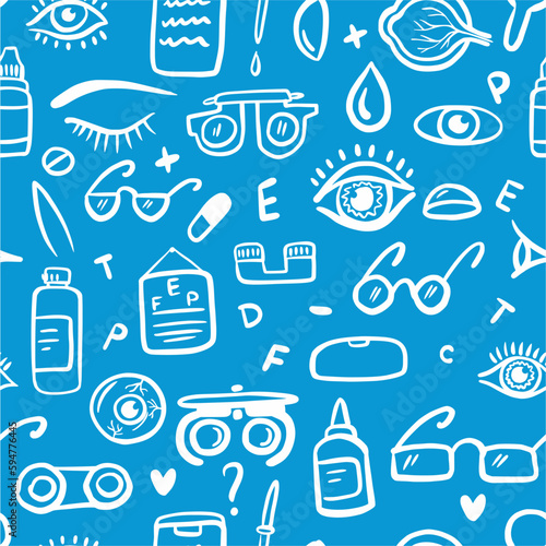Vector pattern of ophthalmic symbols drawn by hand in the style of a doodle
