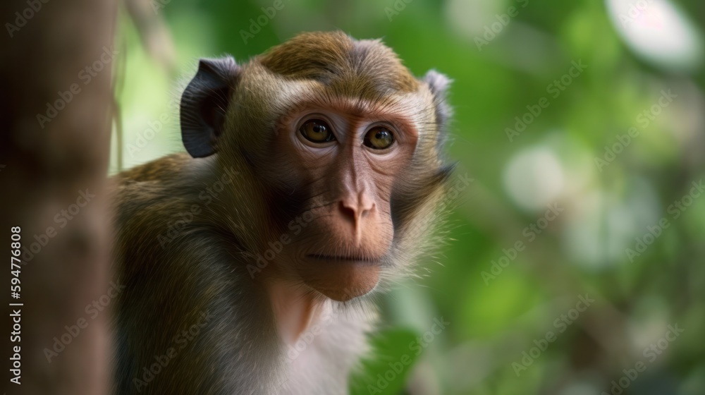 Monkey in a cinematic tropical forest background with beautiful colors generative ai Monkey in a cinematic tropical forest background with beautiful colors generative ai