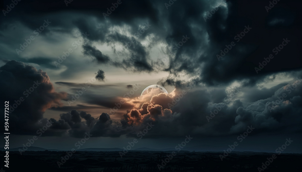 Dramatic sky, mountain silhouette at sunset, stunning generated by AI Dramatic sky, mountain silhouette at sunset, stunning generated by AI